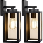 Outdoor Wall Light Fixtures – Niyattn 2 Pack Waterproof Metal Lanterns for Porch & Entryway – Matte Black Wall Mounted Sconces with E26 Sockets Glass Shades
