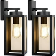 Outdoor Wall Light Fixtures – Niyattn Waterproof Metal Lanterns for Porch & Entryway – Matte Black Wall Mounted Sconces with E26 Sockets Glass Shades – 2-Pack