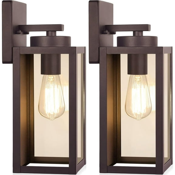 Outdoor Wall Light Fixtures – Niyattn 2 Pack Waterproof Lanterns for Porch & Entryway – Oil-Rubbed Bronze Wall Mounted Sconces with E26 Sockets Glass Shades