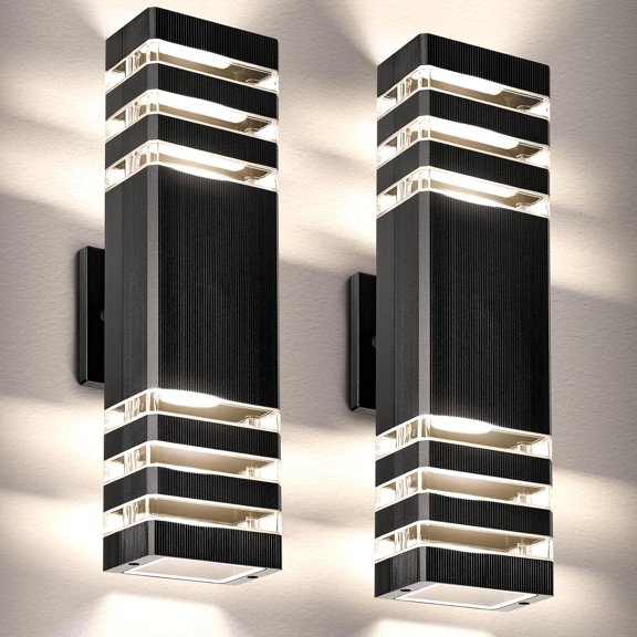 Outdoor Wall Light Fixtures, Up and Down Exterior Lighting Black Sconce Modern Porch Lights for House, Porch, Patio, Garden, IP65,LED Bulbs