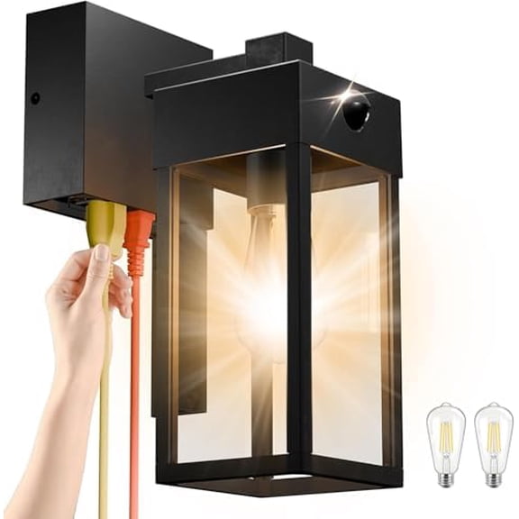 Outdoor Wall Light Thunderbolt GFCI Outdoor Lighting & Power Hub - 20A Weatherproof Wall Sconce with Ultra Motion Sensor, Dual Outlets, Rustproof Aluminum for Patio, Garage, Garden