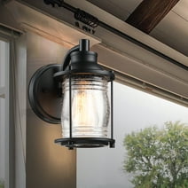 Outdoor Wall Light Wall Mount Porch Light Fixture for House Matte Black Wall Sconce with Seeded Glass Shade