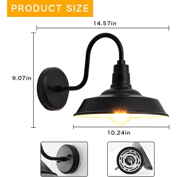 Outdoor Wall Lights, 10 Inch Exterior Farmhouse Gooseneck Outdoor Light Fixture, Anti-Rust Waterproof Barn Lights Outdoor, Vintage Black Outside Wall Mount Light Fixture for Front Porch, Entryway