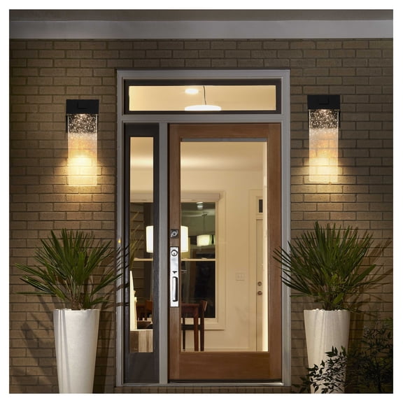 Outdoor Wall Lights 2-Pack, LED Wall Sconce with Crystal & Sensor