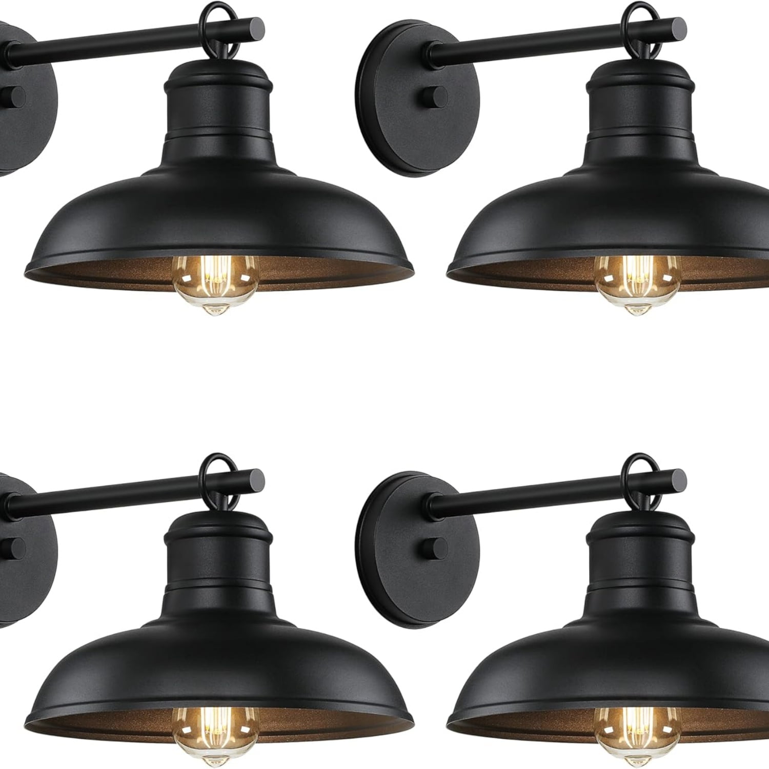 Outdoor Wall Lights - 4-Pack Black Sconces, Farmhouse Barn Lights, Modern Indoor Wall Mount Lighting Fixtures with E26 Socket, Anti-Rust Waterproof Exterior Lantern for Patio Porch Doorway Garage