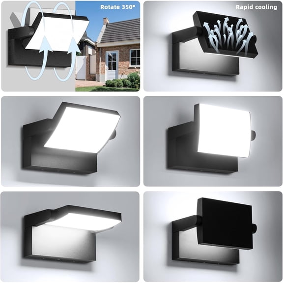 Outdoor Wall Lights 40W 350 Adjustable Modern Security Commercial Exterior Wall Mount Fixture 6000K Waterproof Black Floodlights Yard Wall Mount Garage Barn Yard Lights