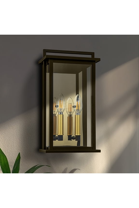 Outdoor Wall Lights with Clear Glass, Black Exterior Porch Lights Wall Mount, Outdoor Wall Sconce with Golden Candelabra Interior, Wall Lantern, Patio Light Fixture for House, Entryway, Garage