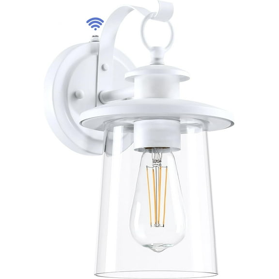 Outdoor Wall Lights, Dusk to Dawn Matte White Exterior Light Fixture with Clear Glass Shade, Photocell Sensor Front Porch Lighting, Modern Sconce Lantern for House, Garage, Patio