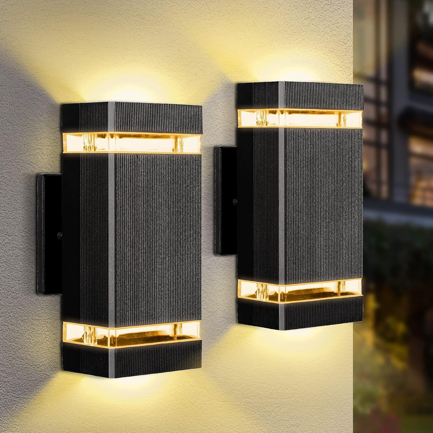Outdoor Wall Lights, Modern Photocell Sensor Exterior Lights Fixtures, Waterproof Black Aluminum