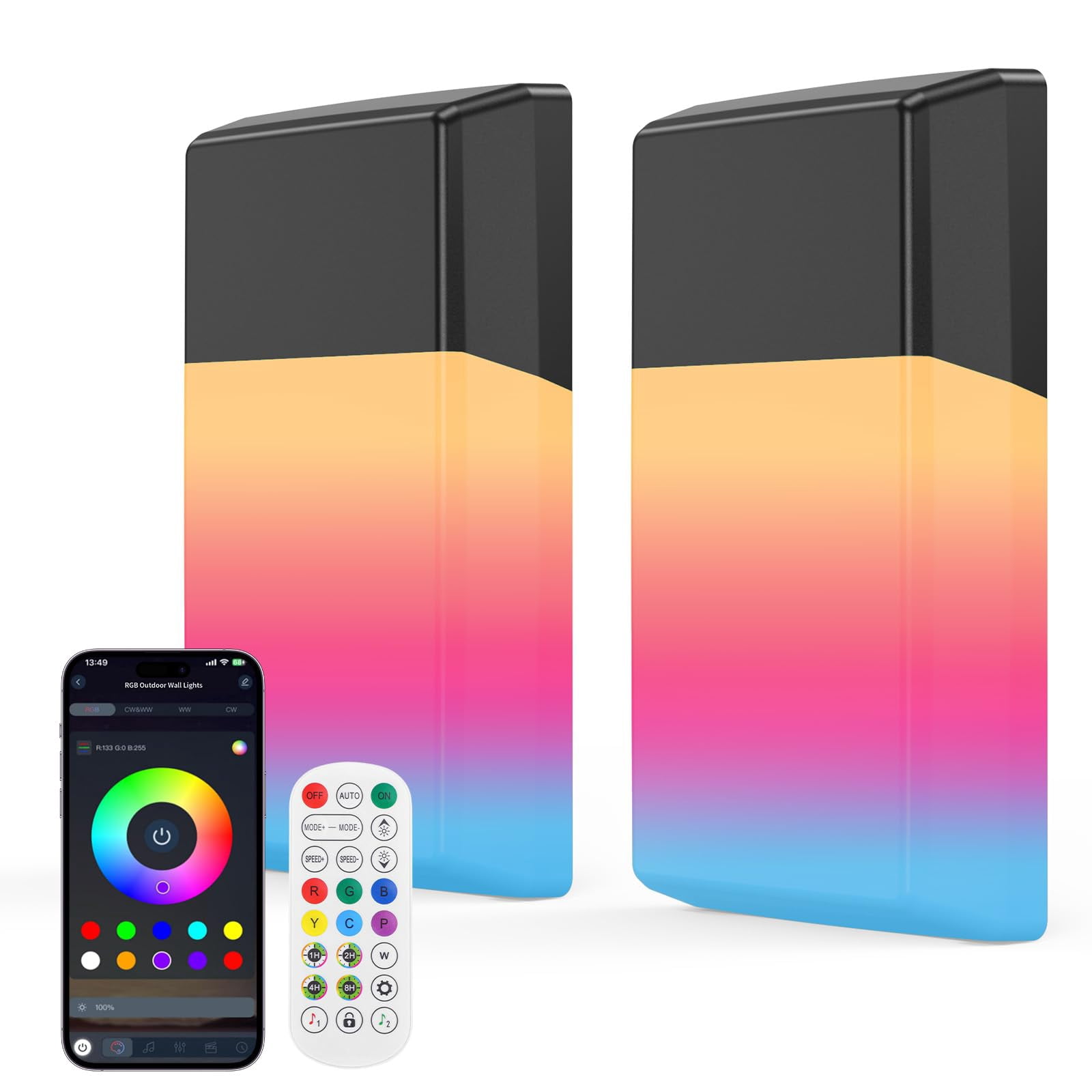 Outdoor Wall Lights Rgb  1500lm Smart Exterior Porch Sconces Mounted Lighting Ip65 Waterproof Diy For Garden Garage And Patio - Ideal Festivals The Christmas Parties 2 Pack