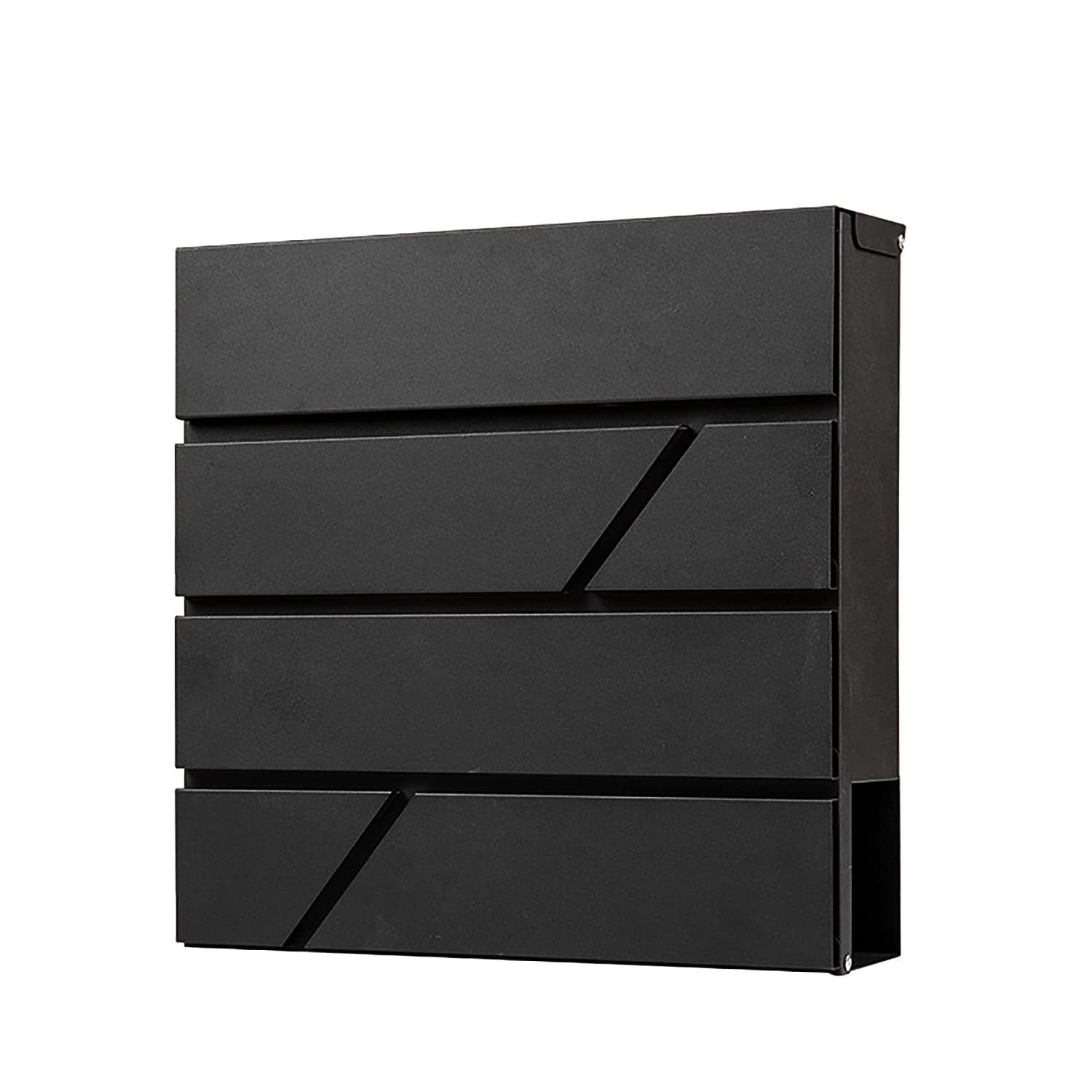 Modern Black Steel Wall Mounted Lockable Mailbox with Newspaper Holder