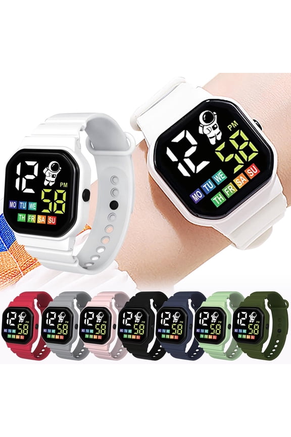 Outdoor Watch, Date Display, 12/24 Hour Format, Square Face Watch, Silicone Watch Band, Led Digital, Outdoor, Sports & Outdoor, Student Watch, White, 1 Pc