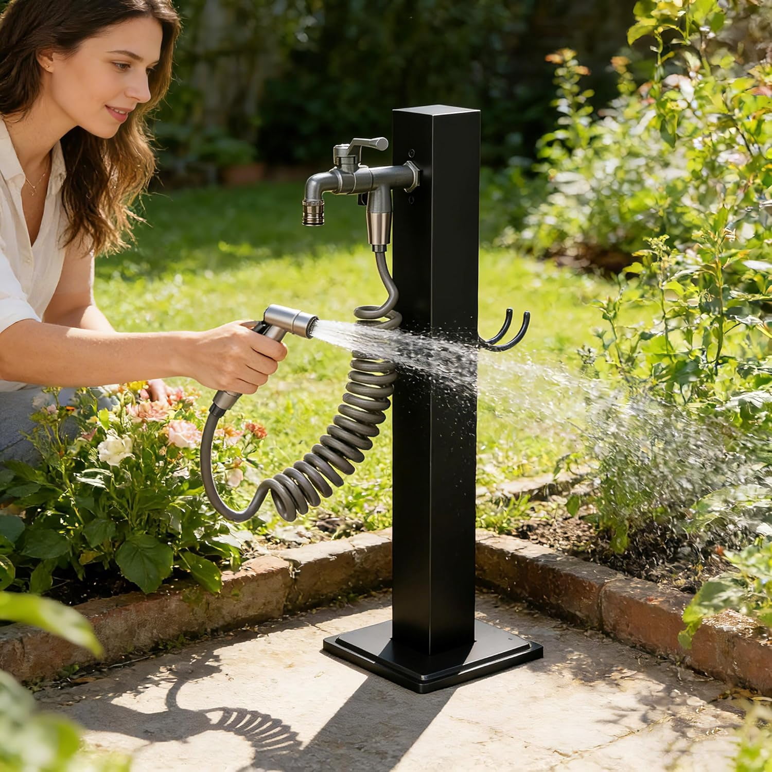 Outdoor Water Column with Faucet & Spray Gun, Stainless Steel Garden ...