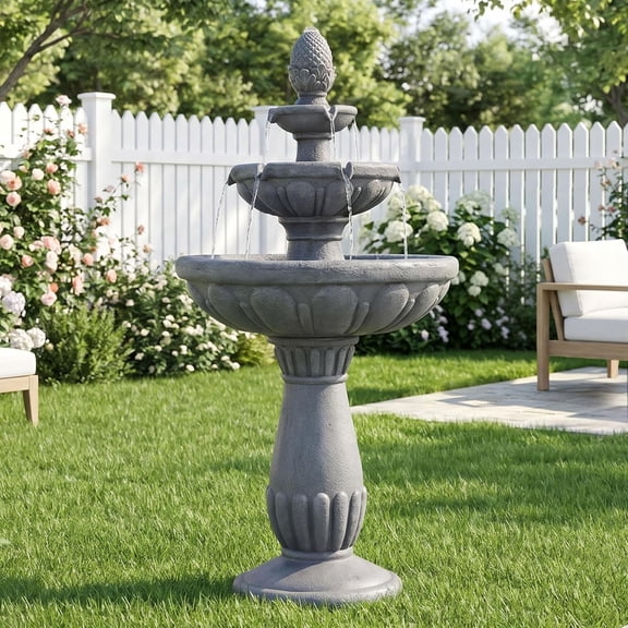 Outdoor Water Fountain, 3-Tier Cascading Waterfall Fountain with Pump, 41" H Italian Water Feature with Pineapple Top, Large Garden Fountain for Porch, Patio and Backyard