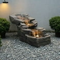 thumbnail image 1 of Outdoor Water Fountain 3-Tier Floor Standing Rainforest Rock River Natural Waterfall Fountains with LED Lights for Garden, Patio, Porch, Home Art Decor, 30" L, 1 of 6