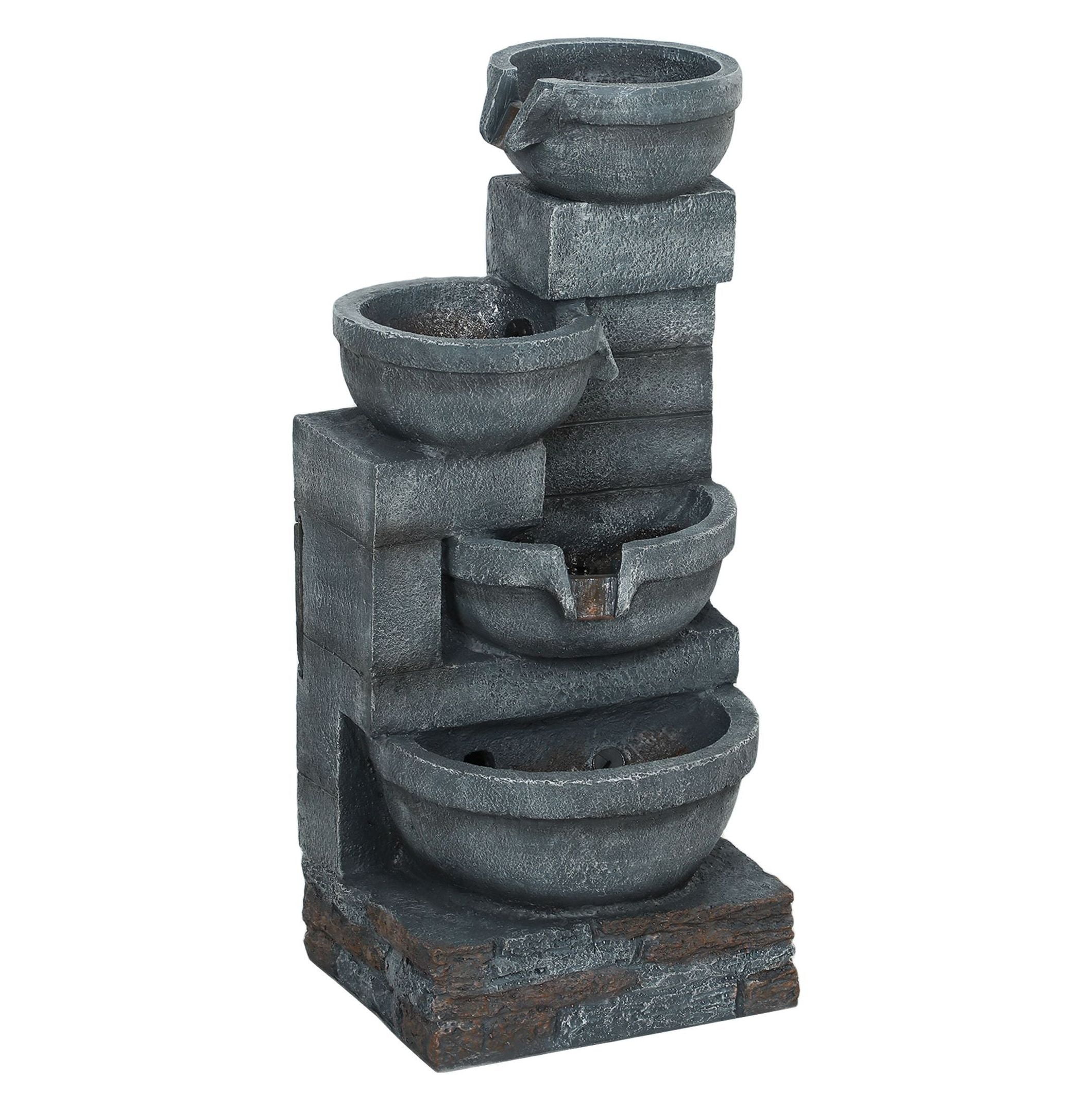 Outdoor Water Fountain 30" LED, 4-Tier Cascading Fountain for Garden, Patio, Backyard - Resin Waterfall Feature with Pump, Gray
