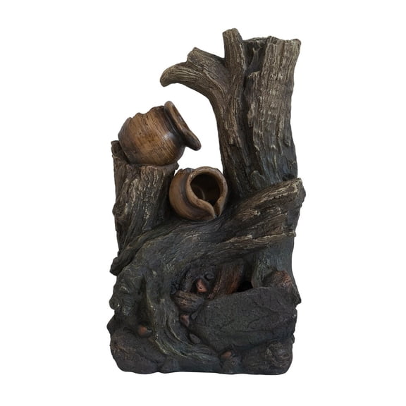 Outdoor Water Fountain 8.5x5.1x13.6" Decorative 4 Tier Broken Pot Water Fountain with LED Light, Brown,Solar Water Fountain