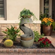 Freestanding S-Curve Waterfall Fountain Outdoor Garden Patio Decor with Planter