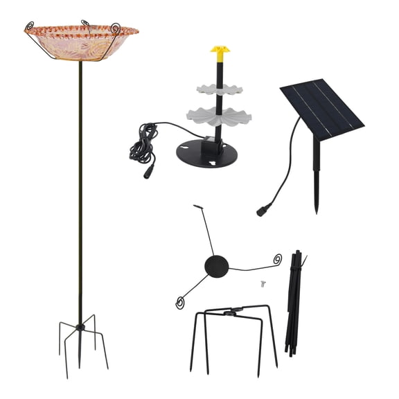 Outdoor Water Fountain Solar Bird Bath Glass Structure with Metal Stake Stand Bird Attracting Garden Patio Decor