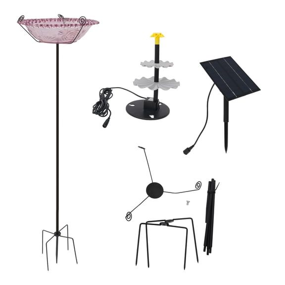 Glass Bird Bath with Metal Stake Stand Solar Outdoor Fountain Upgraded Spray Design Attracts Birds for Garden Yard Patio