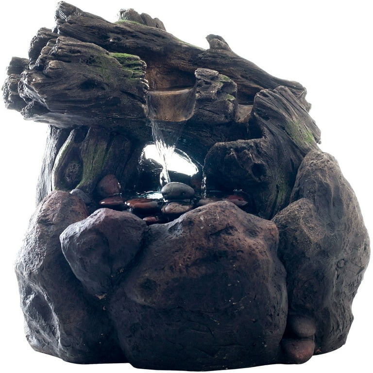 Outdoor Water Fountain With Cascading Waterfall, Natural Looking Stone and Soothing Sound for Decor on Lawn, Garden, and Patio By Pure Garden