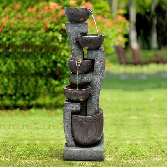 Outdoor Water Fountain with LED Lights, Waterfall for Garden Patio Home Decor, Electric Resin Fountain