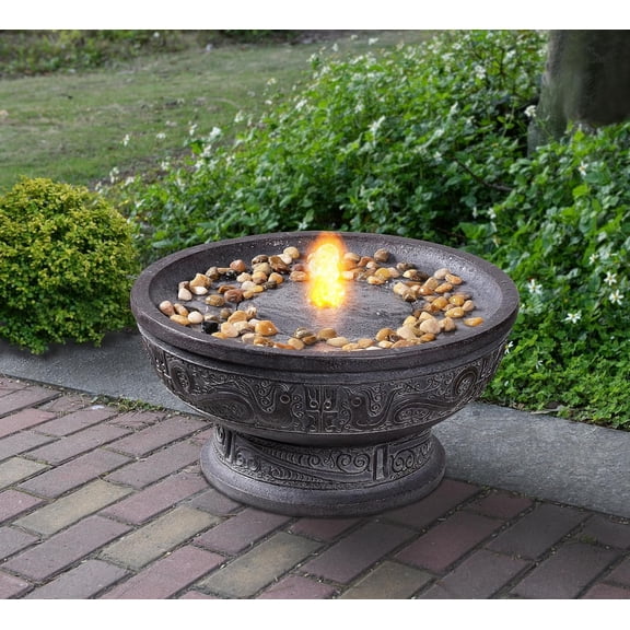 Outdoor Water Fountain with Led Light Decorative Pedestal Bowl Design with River Stones  Decoration, Modern Garden Fountain for Patio Decor