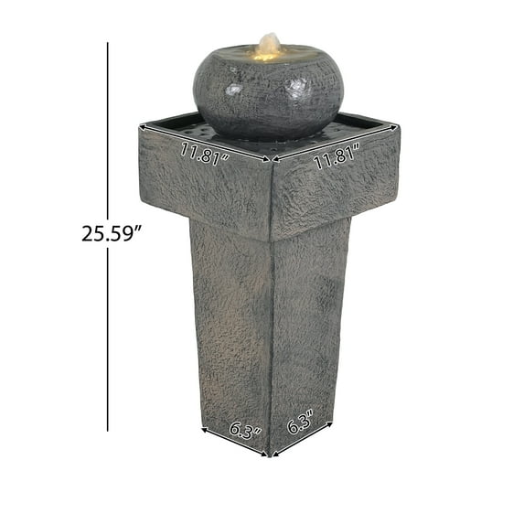 Outdoor Water Fountains 25.59"H Minimalist Concrete Column Fountain–LED-Lit Modern Outdoor Oasis, Durable Landscape Feature for Patio, Porch,Tiered Outdoor Water Fountain