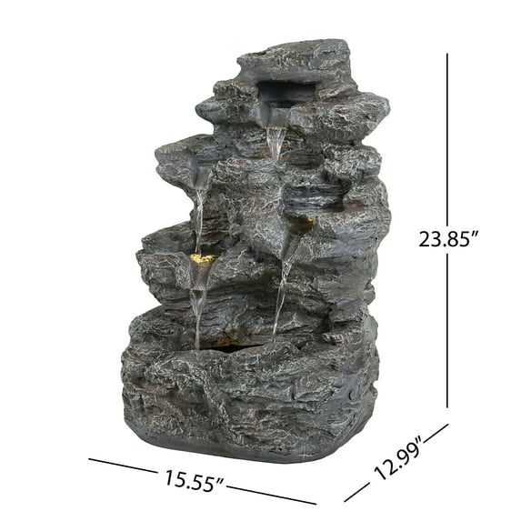 Outdoor Water Fountains 5-Tiered Concrete Tall Slim Fountain, 23.85"H –LED-Lit Column, Space-Saving Modern Outdoor Accent, All-Weather Resistant,Tiered Outdoor Water Fountain