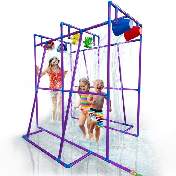 Outdoor Water Play for Kids, Backyard Waterpark Sprinkler Summer Toy, Fun Outside Play Structure for Kids with Sprinkler, Water Buckets and Splash Wheels, Family Backyard Waterpark