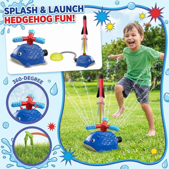 Outdoor Water Toy - Hedgehog Rotating Sprinkler with Rocket Launcher,Summer Backyard Splash Play for Boys Girls,Yard Water Sprinkler 1PC