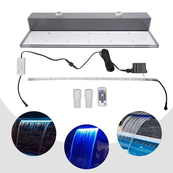 Outdoor Waterfall Fountain, 24 Inch Plastic Pool Fountain with LED Lights&Remote Control for Garden Patio Commercial Decor