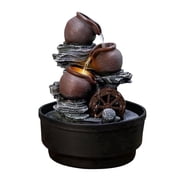 Jinhuoba Outdoor Waterfall Tabletop Fountain with LED Lights & Water Wheel   Zen Water Flow for Patio, Garden, or Balcony
