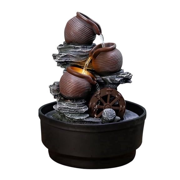 Marytumm Outdoor Waterfall Tabletop Fountain with LED Lights & Water Wheel Zen Water Flow for Patio, Garden, or Balcony
