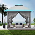 thumbnail image 1 of Outdoor Waterproof 10' x 10' Pop-Up Canopy & Instant Shelter, Portable Enclosed Gazebo Tent with 4 Removable Sidewalls, Blue&White, 1 of 15