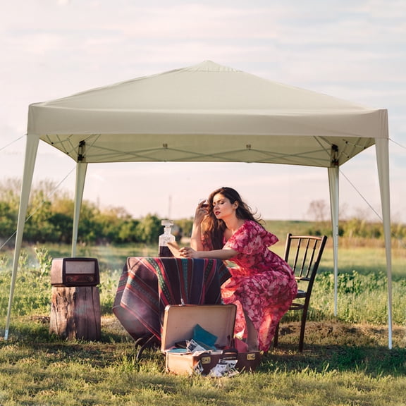 Outdoor Waterproof 10' x 10' Pop-Up Canopy & Instant Shelter, Portable Enclosed Instant Tent with 4 Removable Sidewalls, Yellow