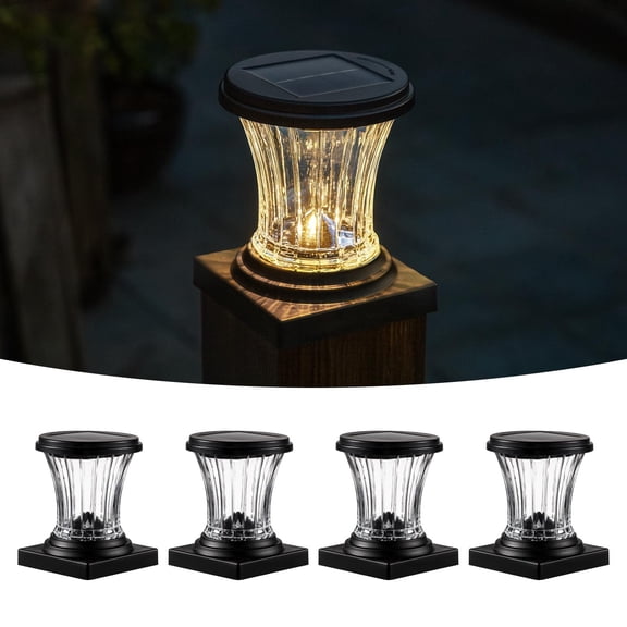 Outdoor Waterproof 3000K Solar Fence Post Lights, Glass Solar Cap Post Lights
