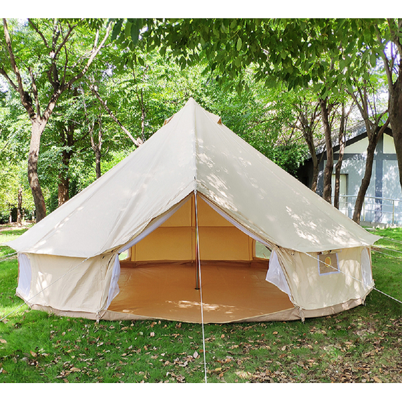 Outdoor Waterproof 4-Season Cotton Canvas Yurt Tent 5M/16.4ft Bell Tent With Stove Hole (Side Wall), For Family Glamping
