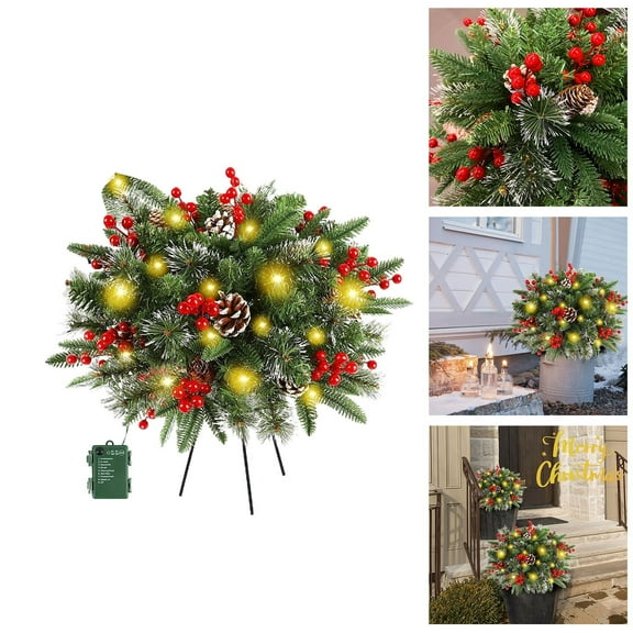 Outdoor Waterproof Artificial Christmas Urn Filler with Xmas Pine Trees and Tripod Stake,Holiday Planter Decor for Porch Garden Window Box,Festive Seasonal Home Decorations