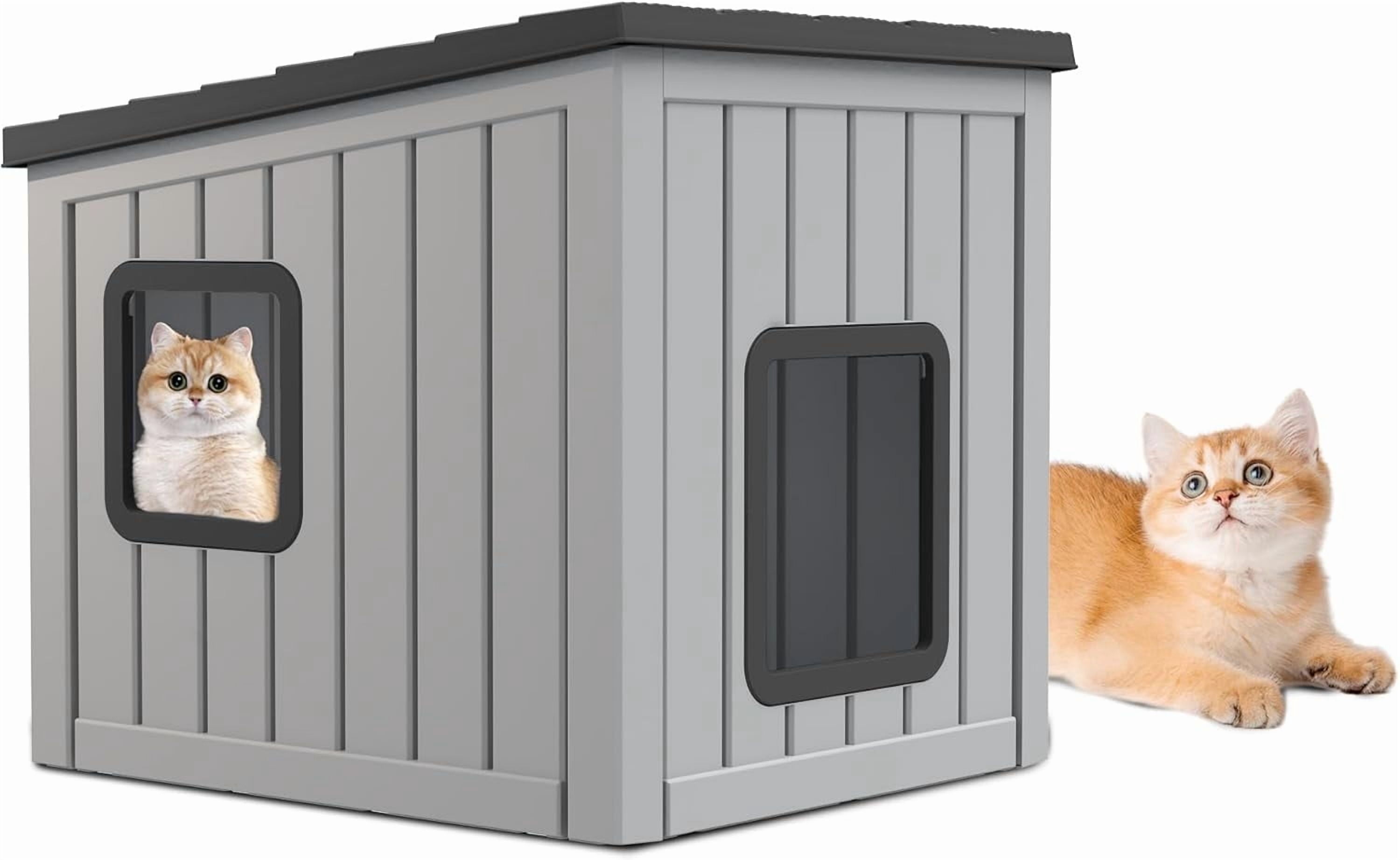 FICARTS Outdoor Condo - Style Waterproof Cat Shelter - PP Material, All - Season Insulated, Easy Assembly, Includes Vents, for Cats & Small Dogs,Gray