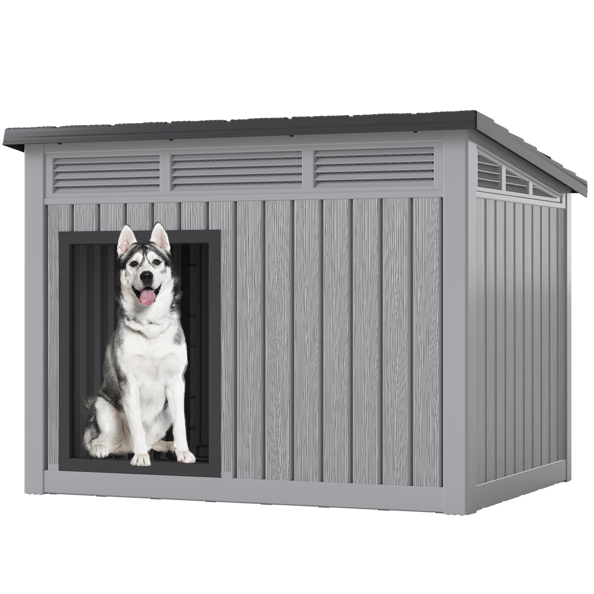 Weatherproof Indoor/Outdoor Dog House for Medium to Large Dogs - Large 42.87×32.95×31.61, Removable Floor, Spacious Interior, Gray, Durable, All-Weather Protection
