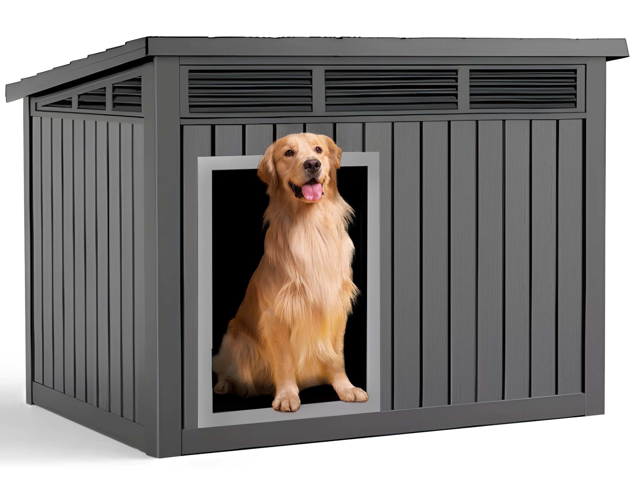 Outdoor Waterproof Insulated Cat House, PP Material Feral Cat Shelter with Vents, All-Season, Easy to Assemble for Cats & Small Dogs (Blue, 23.43×22.64×22.8 Inches)