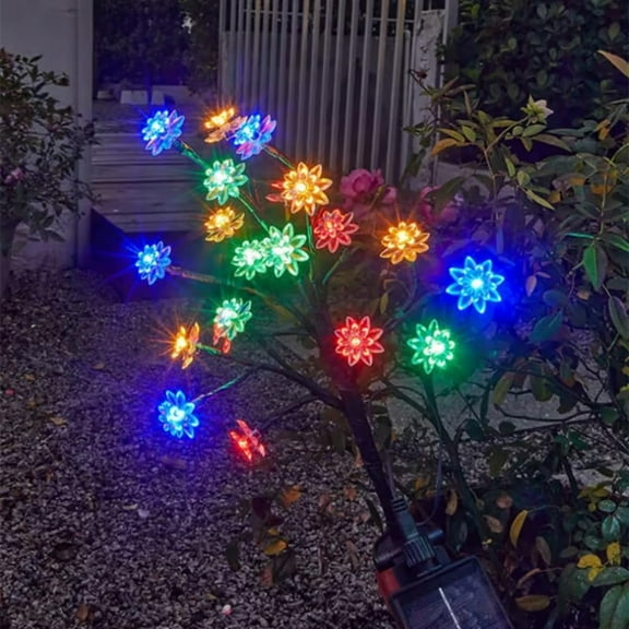 Outdoor Waterproof Cherry Blossom Multicolor Solar Garden Lights, Cherry Blossom Lights, Sakura Light Tree Patio Decorations, Colorful Solar Lights for Outside Yard, Lawn, Patio, Pathway