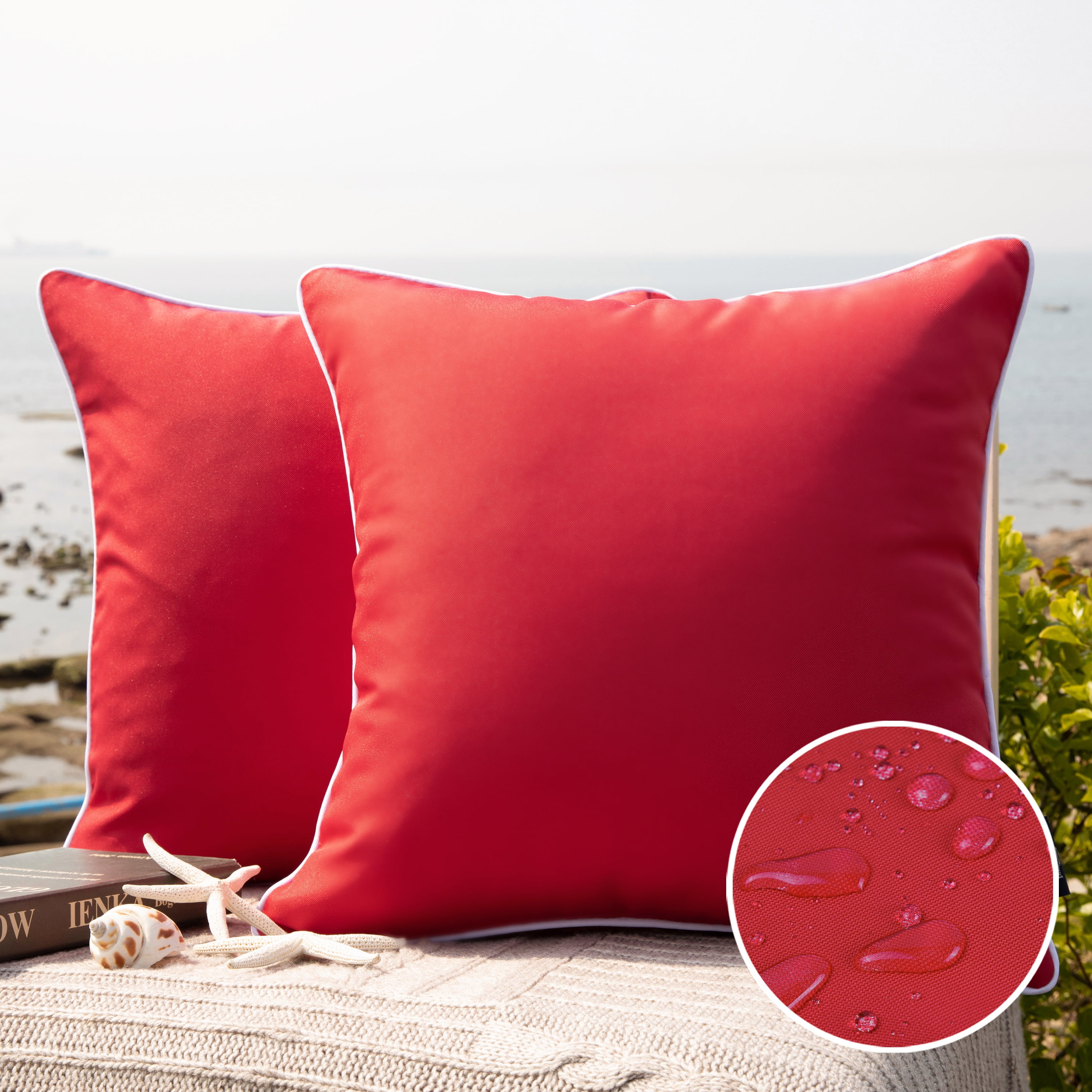 Christmas Outdoor Waterproof Decorative Throw Pillow Cover, 20" x 20", Red, Pack of 2