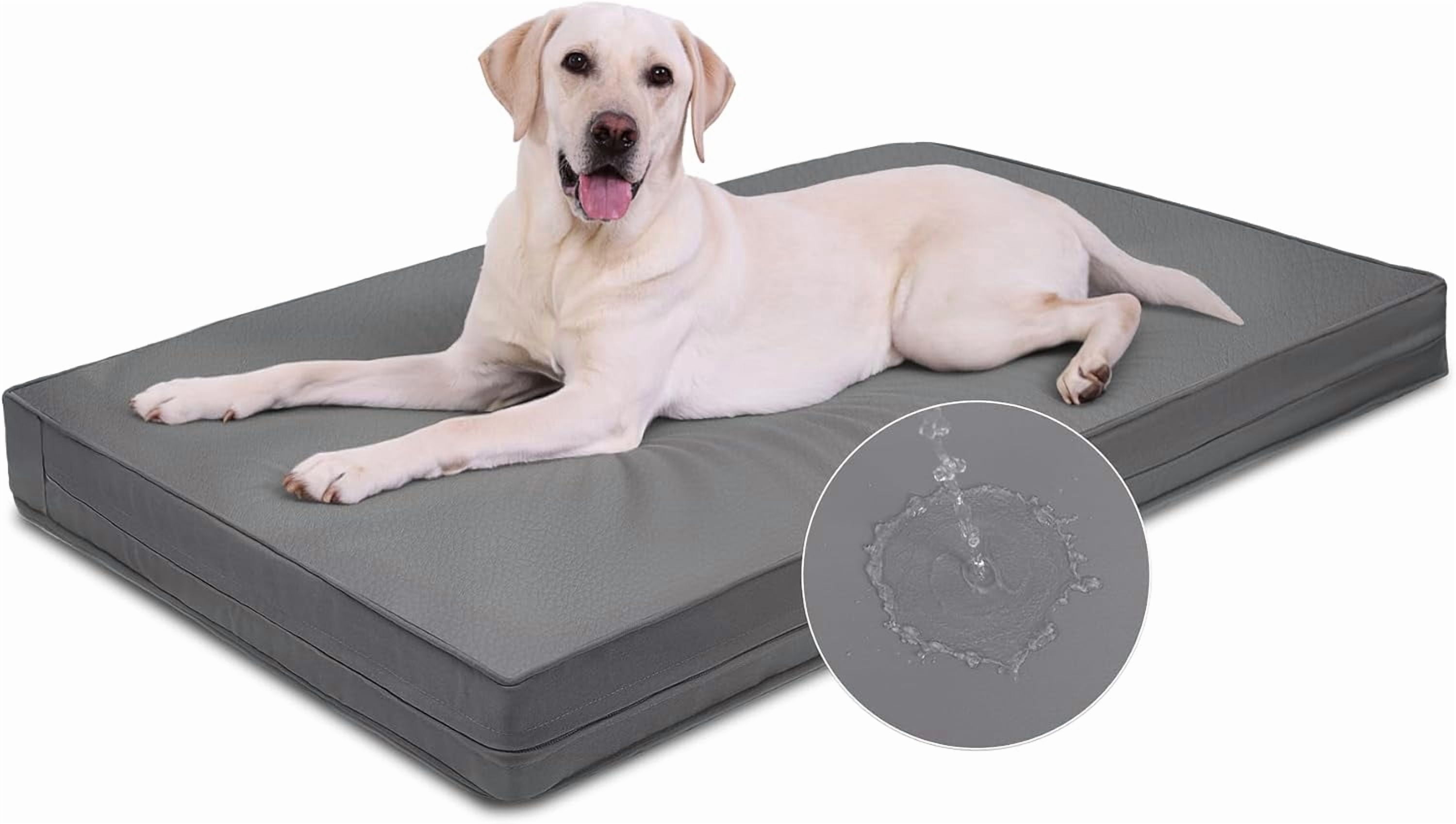 Outdoor Waterproof Dog Bed Washable, XXL Crate Pad 48 Inch, Cooling Wipeable Leather Large Pet Bed with Removable Cover Reversible, Foam Anti-Slip Kennel Pads 47"x29" Grey