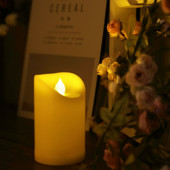 Outdoor Waterproof Flameless LED Pillar Candle with Timer Battery Operated Plastic Flickering Decorative Fake Candle Light for Home Kitchen Halloween Christmas Wedding Party Décor Supplies 3”x 5”