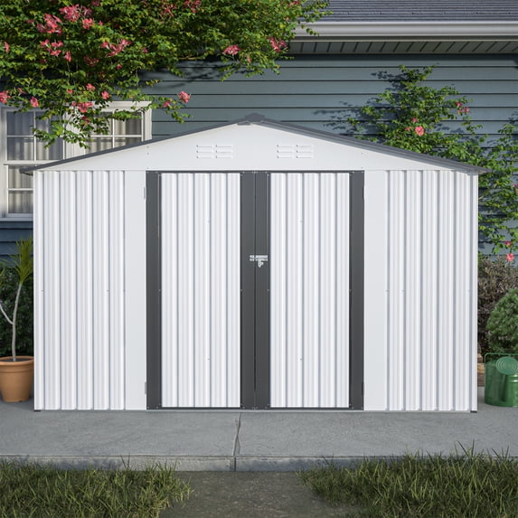 Outdoor Waterproof Garden Tool Storage Sheds with Metal Foundation with Floor Frame, Tool Shed with Lockable Hinged Doors & Air Vents, Storage House Waterproof for Backyard, Lawn