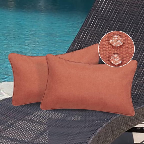 Outdoor Waterproof Lumbar Rectangular Throw Pillow with Insert 12x20 Inch for Patio Garden Car Office Coral Orange Red
