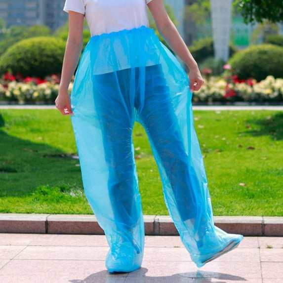 Outdoor Waterproof Oil Resistant Foot Sealing Rain Pants Disposable Raincoat Foot Wrap Rainpants Transparent BLUE