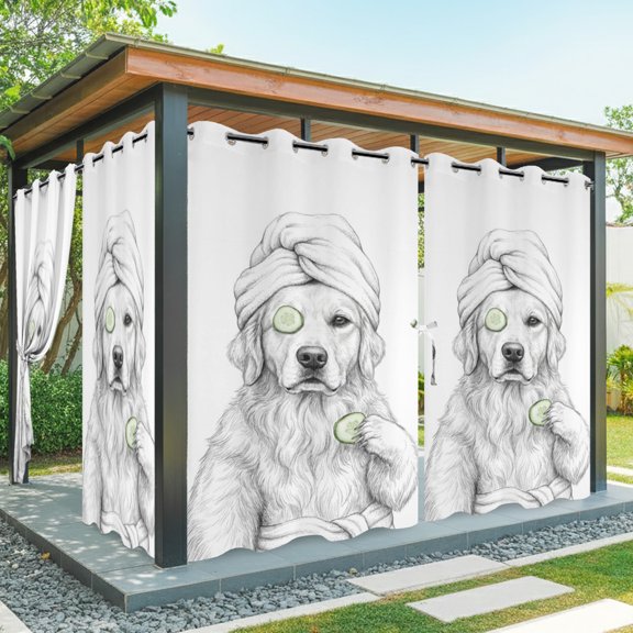 Outdoor Waterproof Patio Curtain 108" Length-2 panels,Golden Retriever Cucumber SPA Outside Privacy Curtains Blackout Grommet Drapes for Porch Pergola,Monochromatic Animal Art